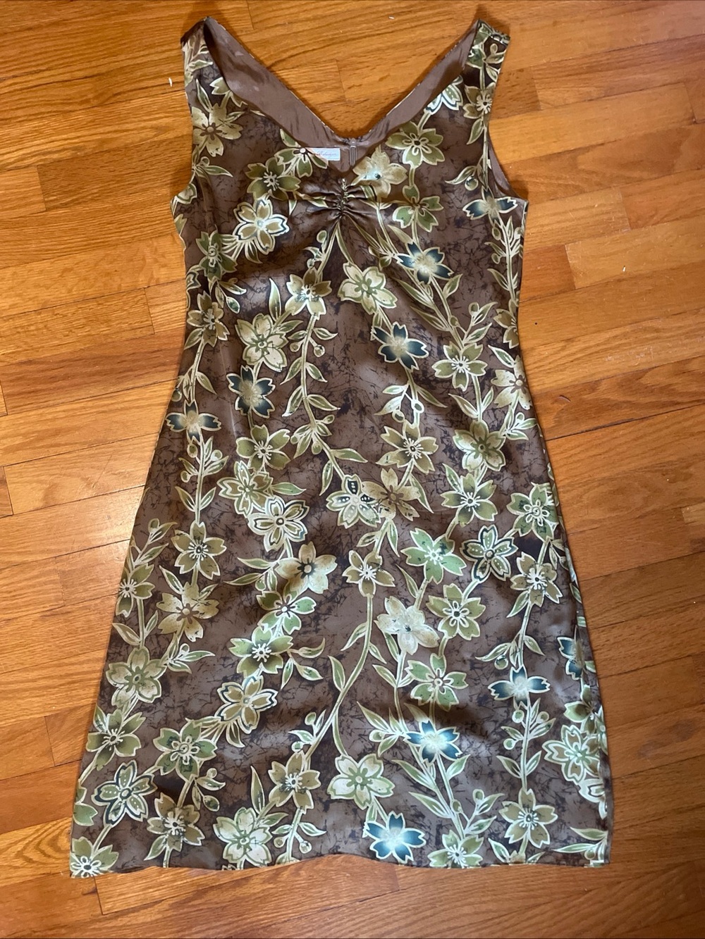 Tommy Bahama Brown Floral Midi Dress with Green and Cream Accents